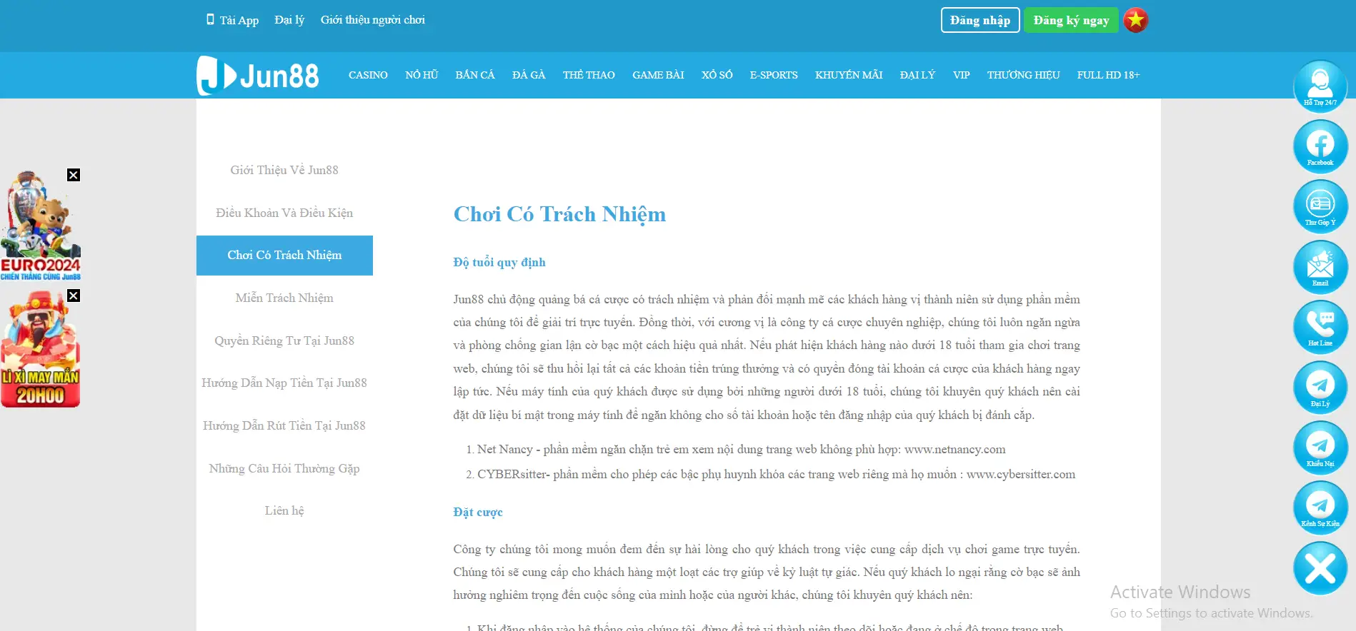 Chơi Có Trách Nhiệm Jun88: Độ tuổi, Đặt cược & Các vấn đề Chơi Có Trách Nhiệm Jun88: Độ tuổi, Đặt cược & Các vấn đề